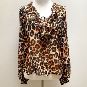 Topshop Leopard Print Blouse With Ruffles